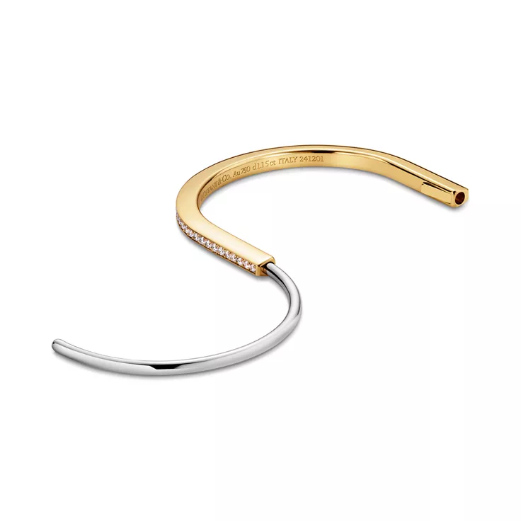 Tiffany Lock:Narrow Bangle in Yellow and White Gold with Half Pavé Diamonds, 5