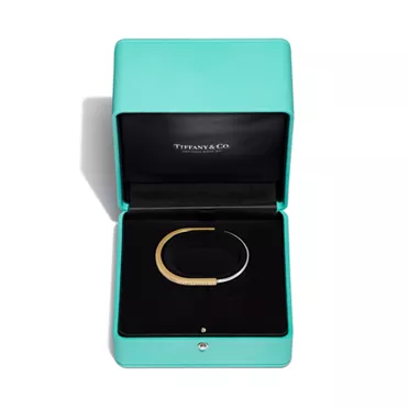 Tiffany Lock:Narrow Bangle in Yellow and White Gold with Half Pavé Diamonds, 6