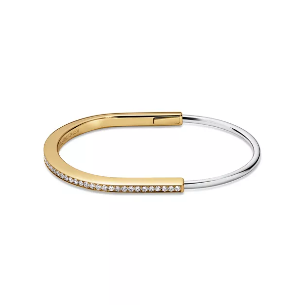 Tiffany Lock:Narrow Bangle in Yellow and White Gold with Half Pavé Diamonds image number 0