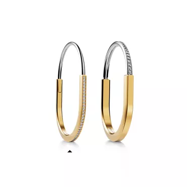 Tiffany Lock:Narrow Bangle in Yellow and White Gold with Half Pav&eacute; Diamonds, 7