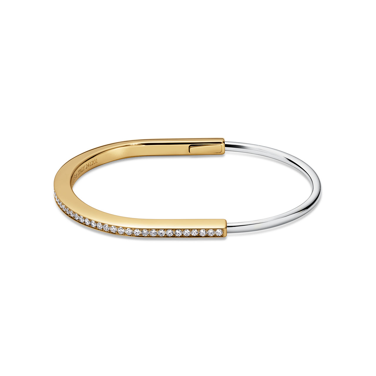 Schmaler Armreif in Gelb- und Weißgold mit halben Pavé-Diamanten