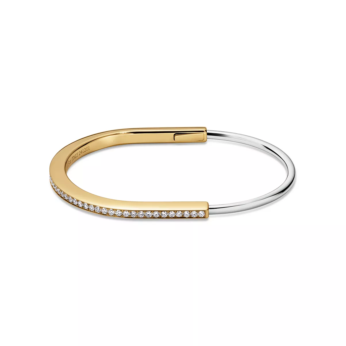 Bracelet jonc &eacute;troit en or jaune et blanc 18&nbsp;carats et pav&eacute; de diamants demi-cercle