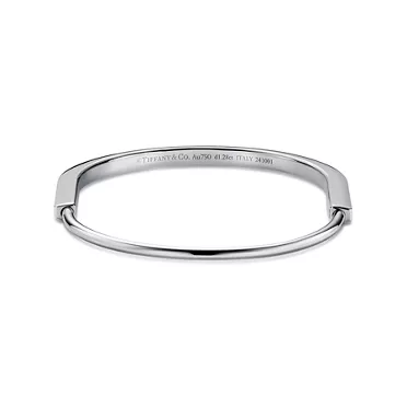 Tiffany Lock:Narrow Bangle in White Gold with Half Pavé Diamonds, 3