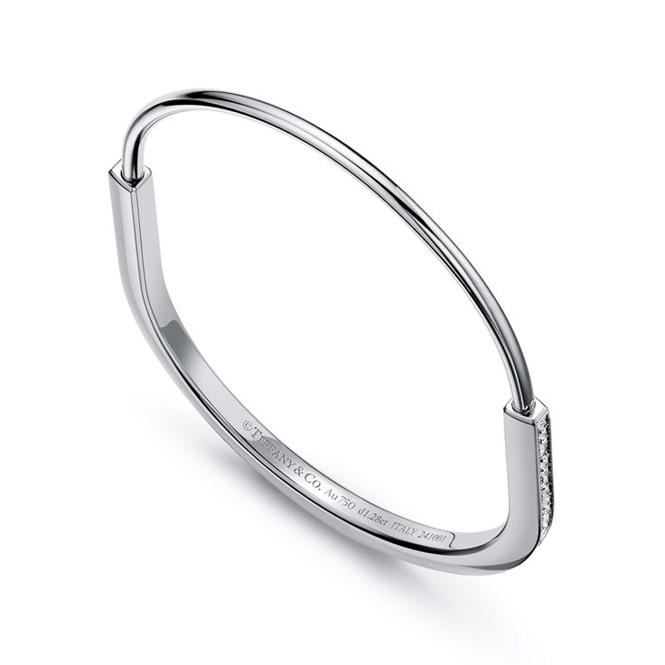 Tiffany Lock:Narrow Bangle in White Gold with Half Pavé Diamonds image number 4