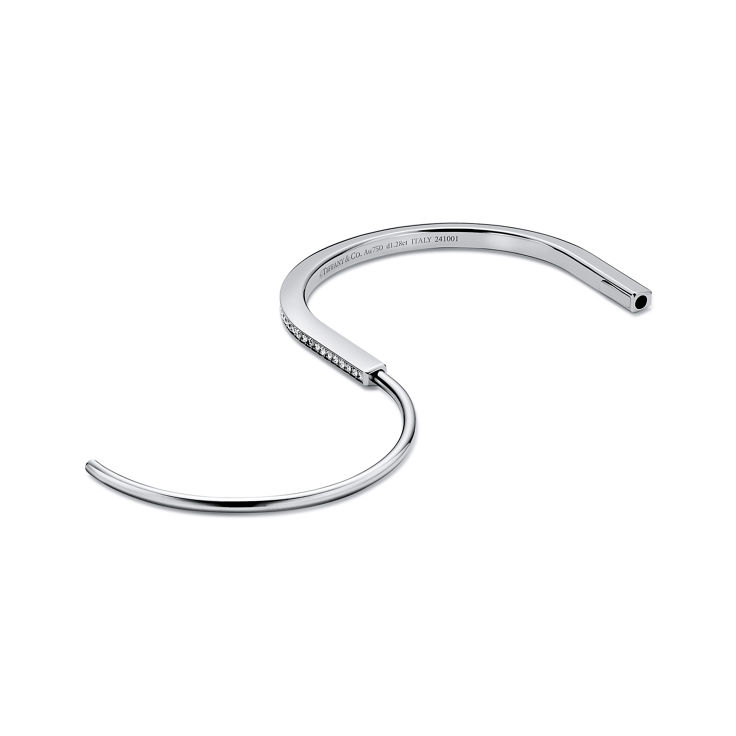 Tiffany Lock:Narrow Bangle in White Gold with Half Pavé Diamonds image number 5