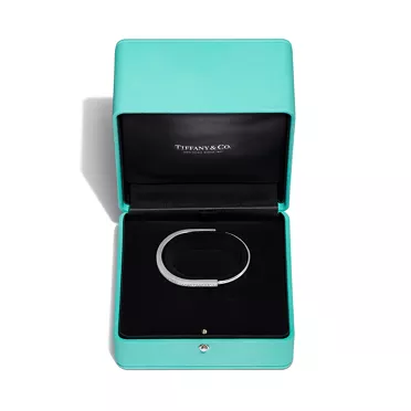 Tiffany Lock:Narrow Bangle in White Gold with Half Pavé Diamonds, 6