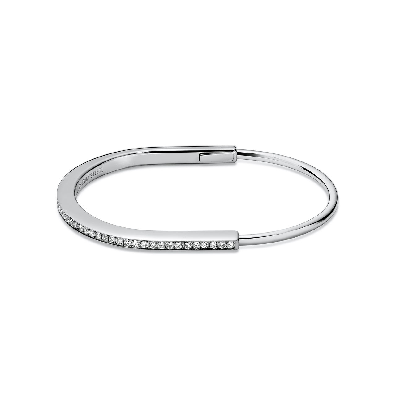 Tiffany Lock:Narrow Bangle in White Gold with Half Pavé Diamonds image number 0