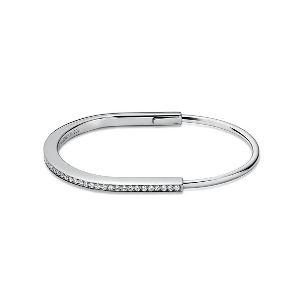 Tiffany Lock:Narrow Bangle in White Gold with Half Pavé Diamonds