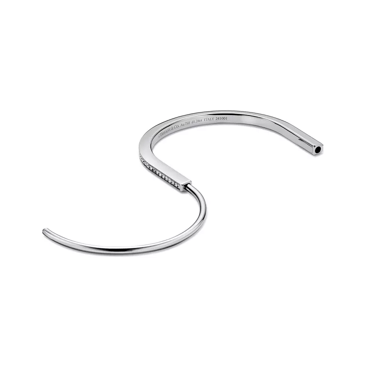 Tiffany Lock:Narrow Bangle in White Gold with Half Pav&eacute; Diamonds, 5