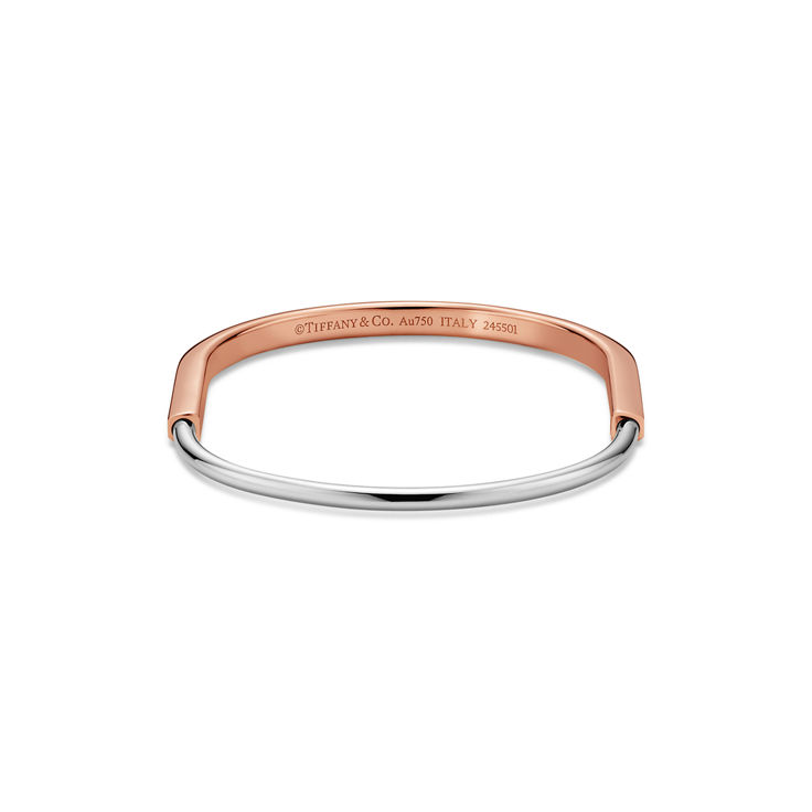 Tiffany Lock:Bracelet jonc étroit en or rose et or blanc 18 carats numéro dimage {1}