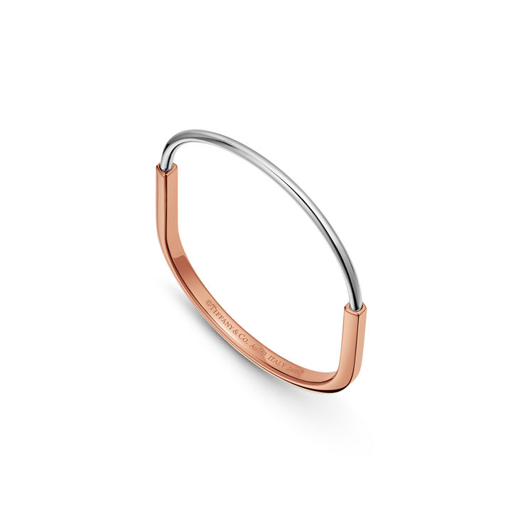 Tiffany Lock:Bracelet jonc étroit en or rose et or blanc 18 carats numéro dimage {1}
