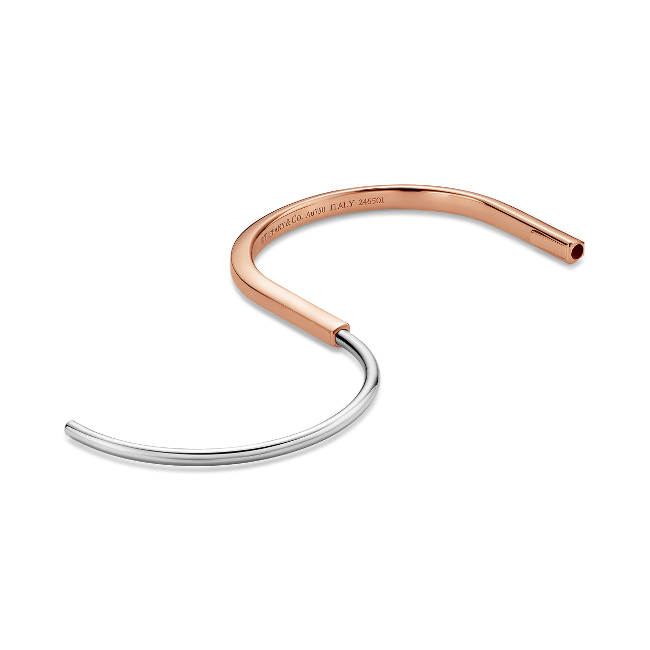 Tiffany Lock:Bracelet jonc étroit en or rose et or blanc 18 carats numéro dimage {1}