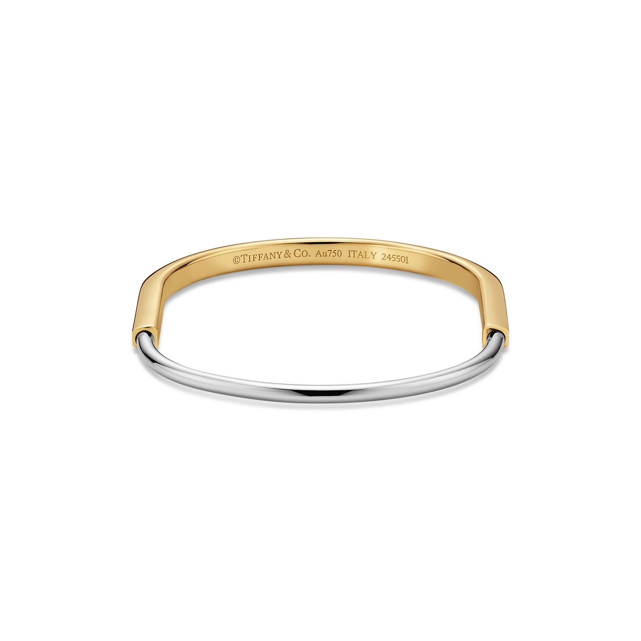 Tiffany Lock:Bracelet jonc étroit en or jaune et or blanc 18 carats numéro dimage {1}