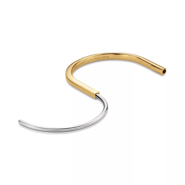 Tiffany Lock:Narrow Bangle in Yellow and White Gold, 5