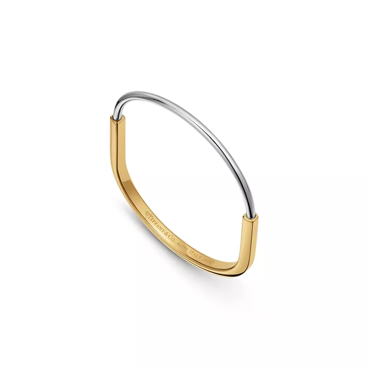 Tiffany Lock:Narrow Bangle in Yellow and White Gold, 4