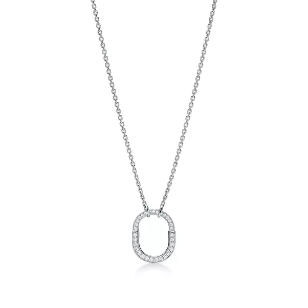 Small Lock Pendant in White Gold with Pavé Diamonds