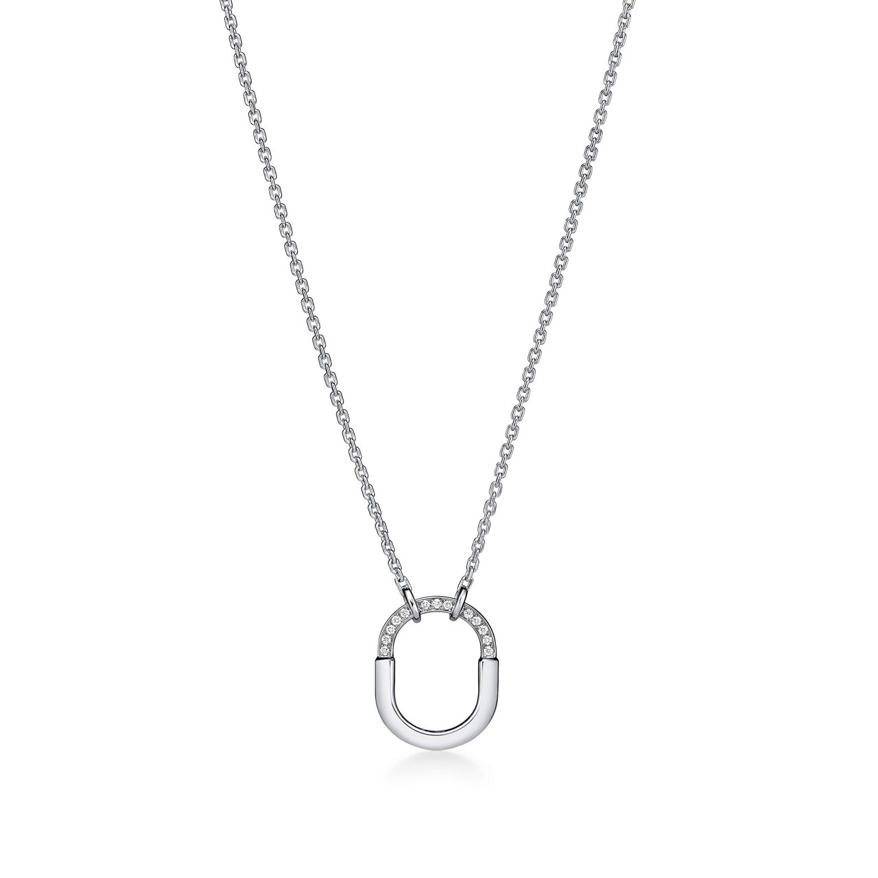 Tiffany Lock:Small Pendant in White Gold with Diamonds image number 0