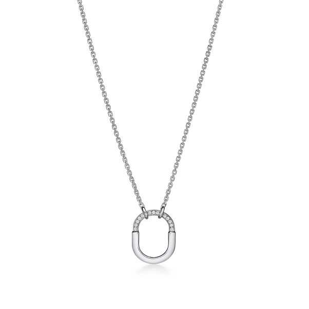 Tiffany Lock:Small Pendant in White Gold with Diamonds