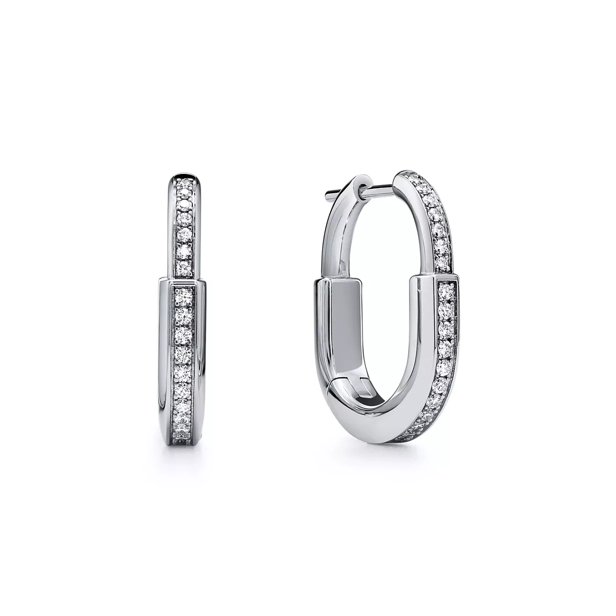 Small Lock Earrings in White Gold with Pav&eacute; Diamonds