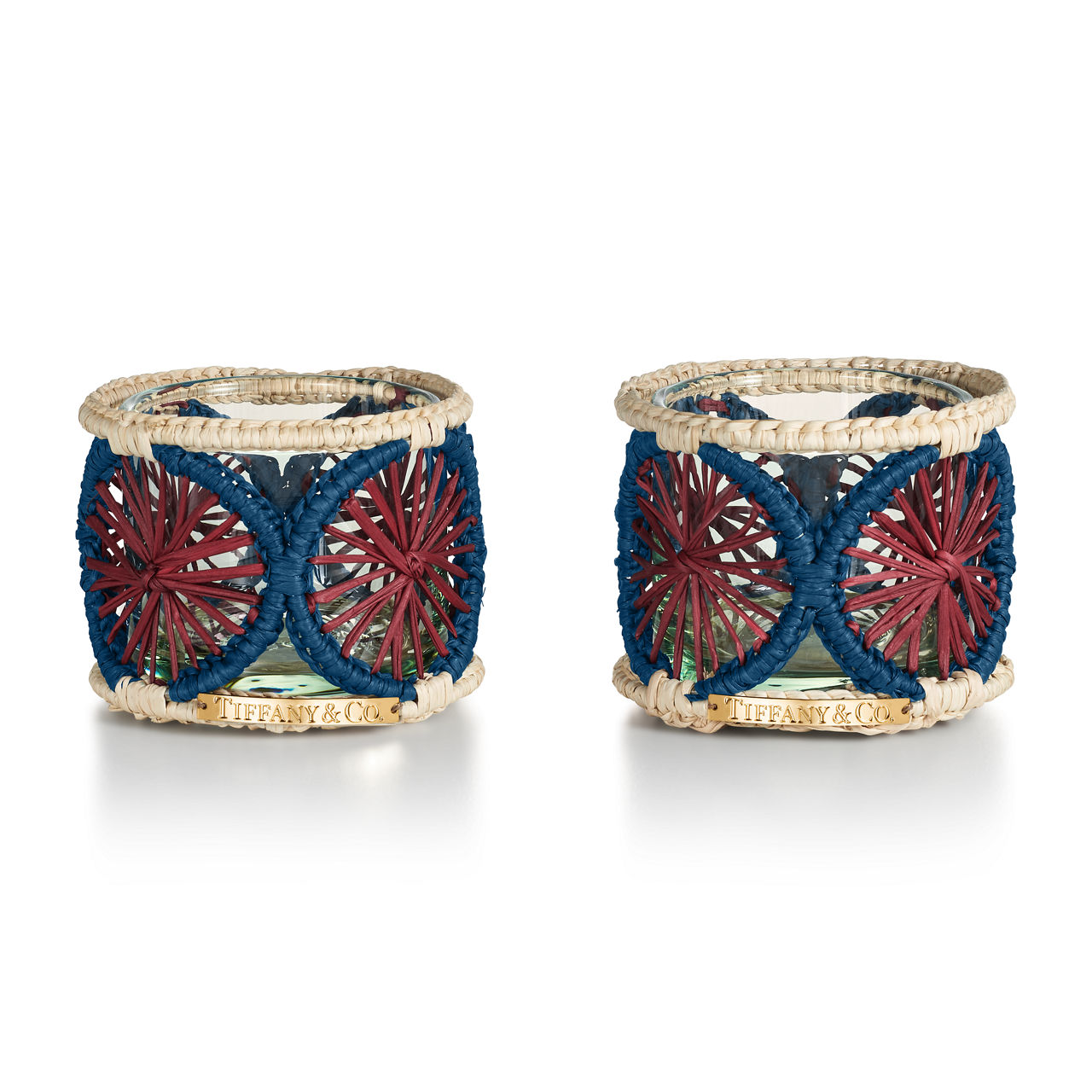 Tiffany Batik:Candleholder Set of Two, in Crystal Glass and Multicoloured Raffia image number 0