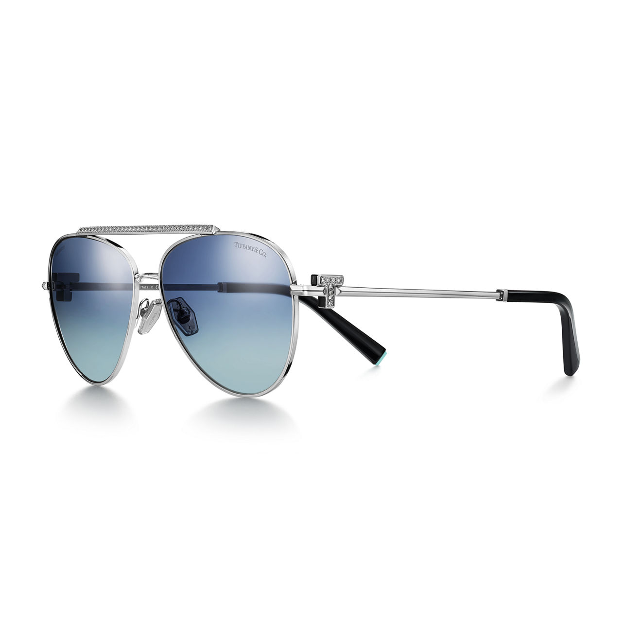 Tiffany T:Sonnenbrille aus silberfarbenem Metall mit Gläsern mit Farbverlauf in Tiffany Blue® Bildnummer 0