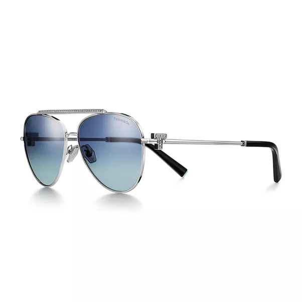 Sunglasses in Silver-colored Metal with Tiffany Blue® Gradient Lenses