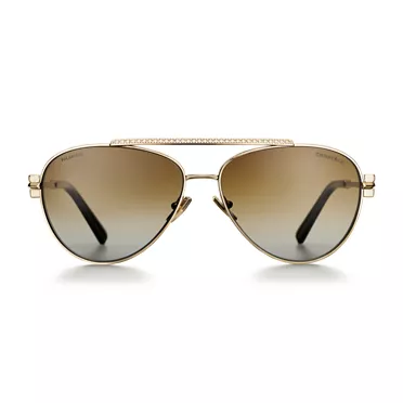 Tiffany T Sonnenbrille in blassgoldenem Metall, Gläser mit braunem Farbverlauf, 2