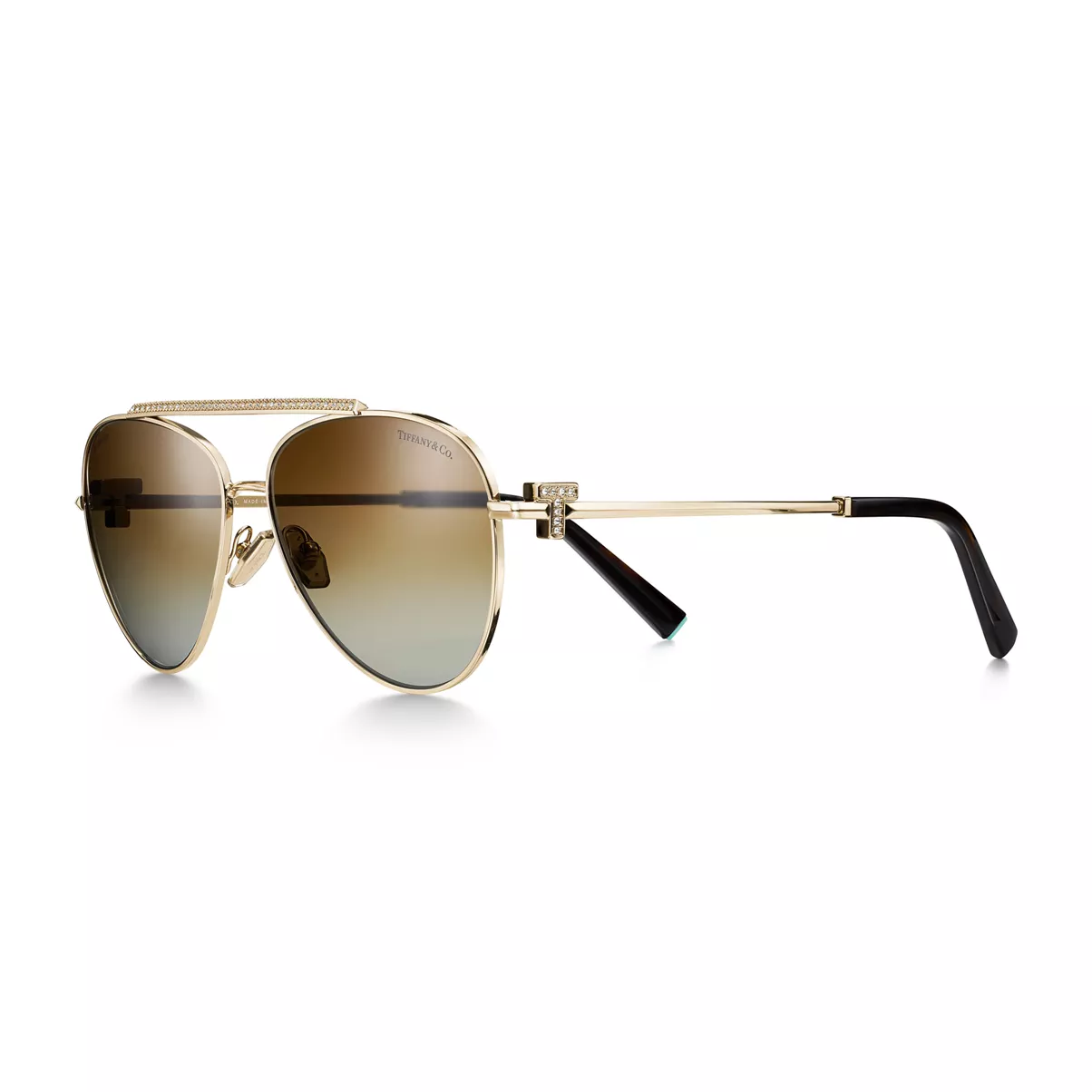 Sunglasses in Pale Gold-coloured Metal with Brown Gradient Lenses