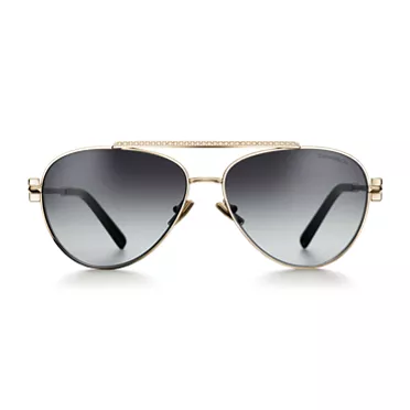 Tiffany T:Gafas de sol de metal dorado claro con cristales color gris degradado, 2