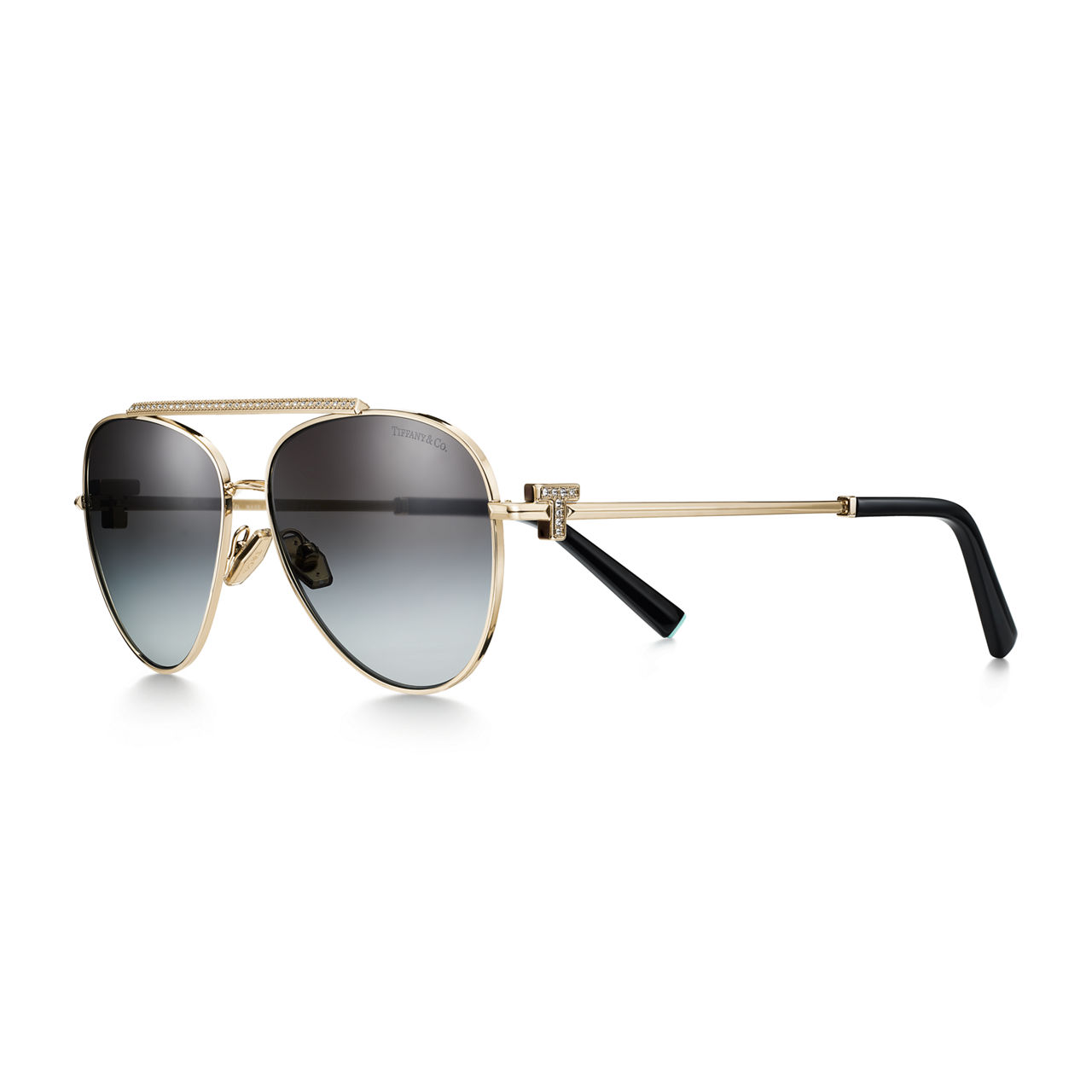 Tiffany T:Sunglasses in Pale Gold-coloured Metal with Grey Gradient Lenses image number 0