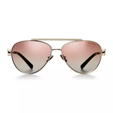 Tiffany T:Gafas de sol de metal dorado claro con cristales color rosa degradado, 2