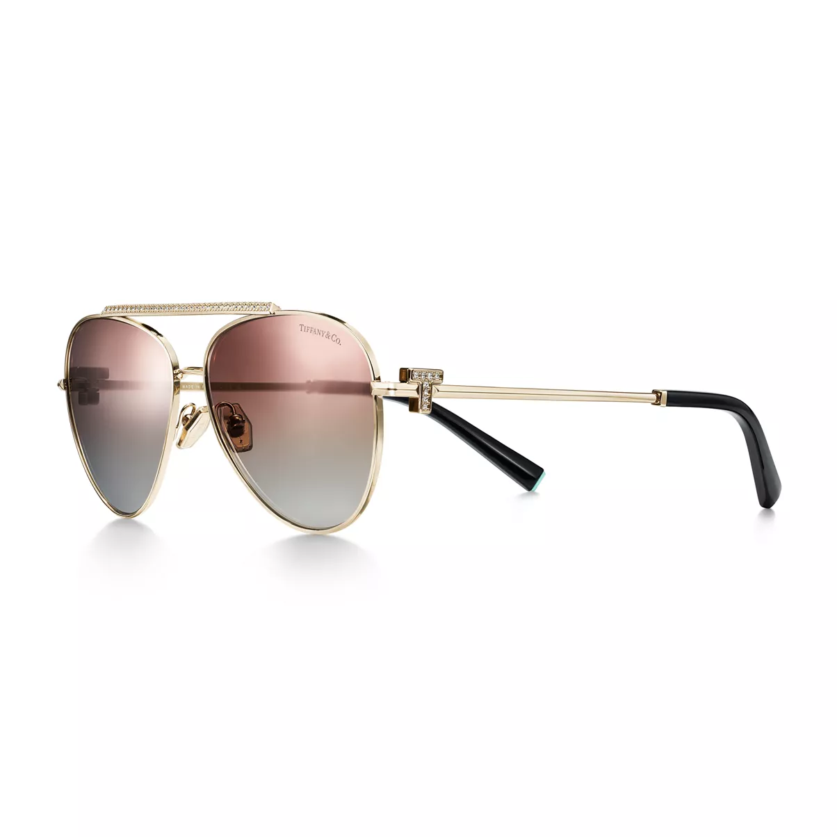 Sunglasses in Pale Gold-coloured Metal with Pink Gradient Lenses
