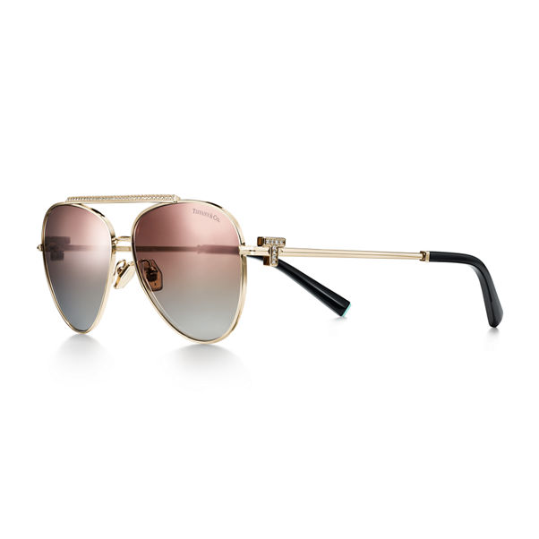 Tiffany T:Sonnenbrille aus blassgoldfarbenem Metall mit Gläsern mit rosa Farbverlauf