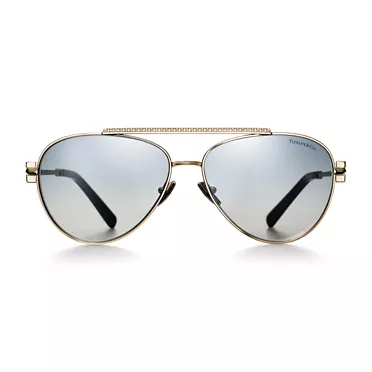 Collezione T by Tiffany:Occhiali da sole in metallo dorato chiaro con lenti sfumate blu, 2