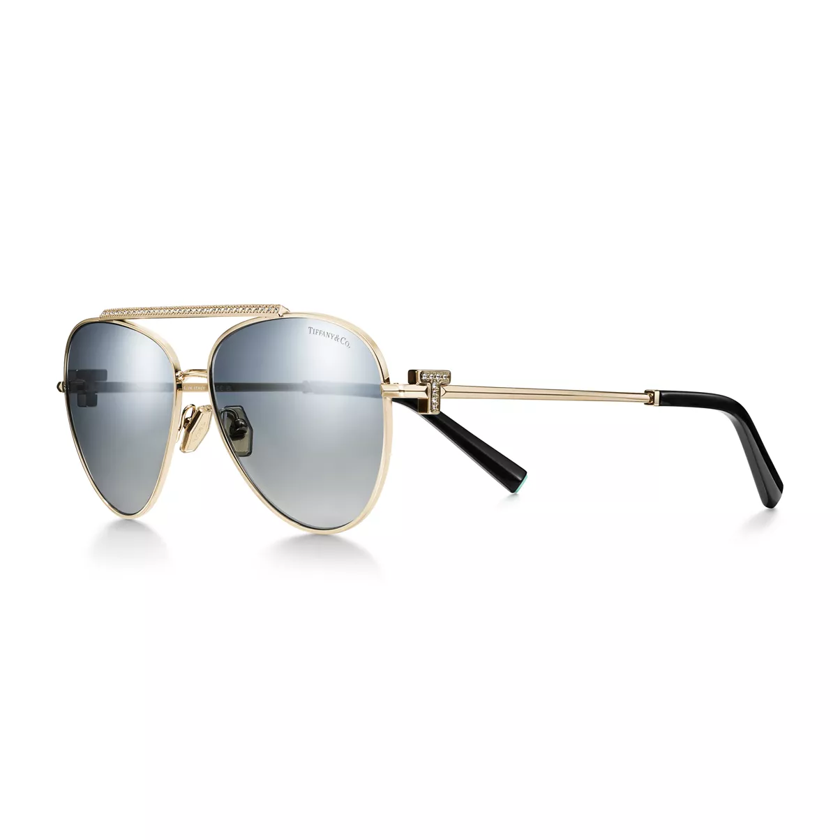 Sonnenbrille aus blassgoldfarbenem Metall mit Gl&auml;sern mit blauem Farbverlauf