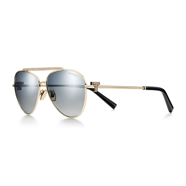 Tiffany T:Sonnenbrille aus blassgoldfarbenem Metall mit Gläsern mit blauem Farbverlauf