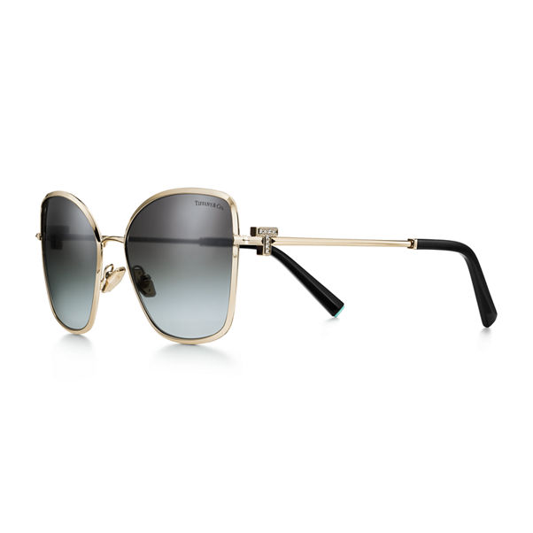 Tiffany T:Sunglasses in Pale gold-coloured Metal with Grey Gradient Lenses