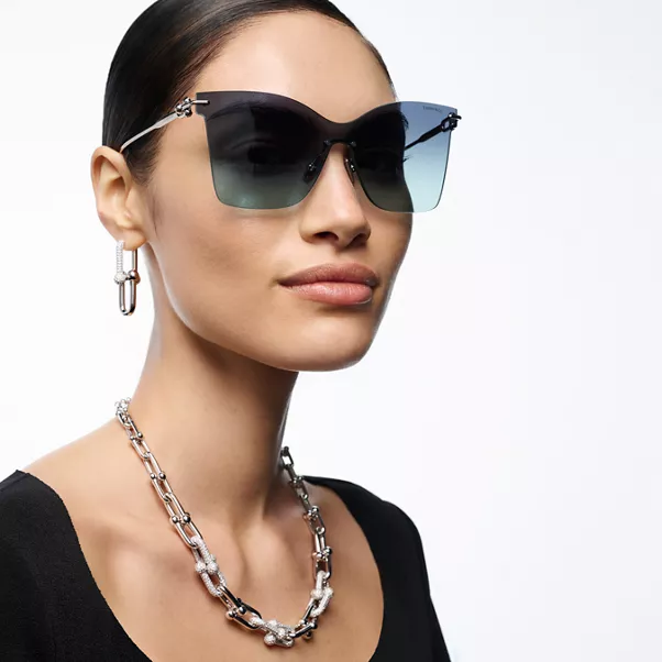 Occhiali da sole in metallo placcato oro con lenti Tiffany Blue®