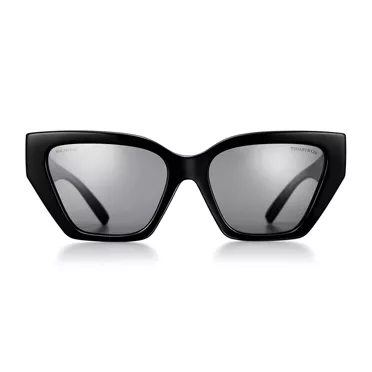 Tiffany T:Deco Sunglasses in Black Acetate, Gold-colored Metal & Gray Lenses, 2
