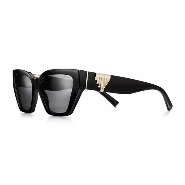 Deco Sunglasses in Black Acetate, Gold-colored Metal & Gray Lenses