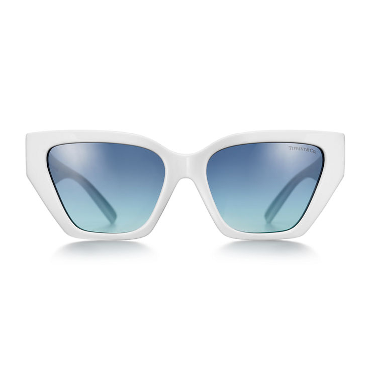 Tiffany T:Deco Sunglasses in White Acetate and Tiffany Blue® Gradient Lenses image number 2