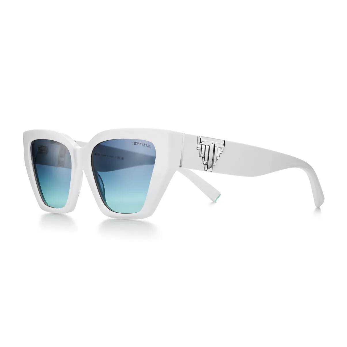 Deco Sunglasses in White Acetate and Tiffany Blue&reg; Gradient Lenses