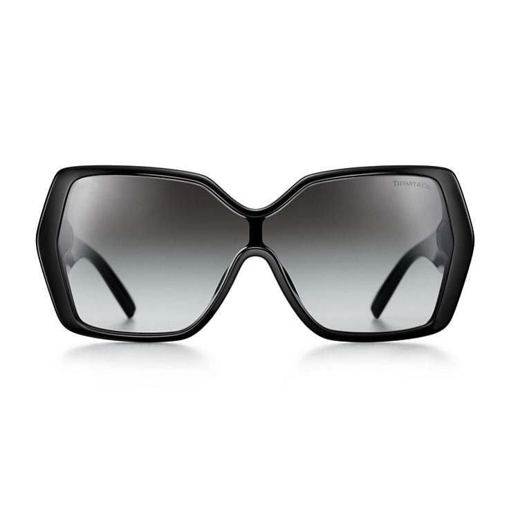 Tiffany T:Deco Sonnenbrille aus schwarzem Acetat, goldfarbenem Metall und grauen Gläsern Bildnummer 2