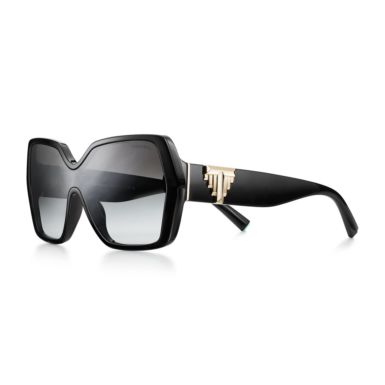 Tiffany T:Deco Sunglasses in Black Acetate, Gold-coloured Metal and Grey Lenses image number 0