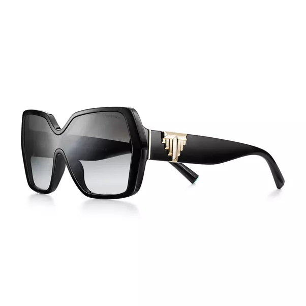 Deco Sunglasses in Black Acetate, Gold-colored Metal and Gray Lenses