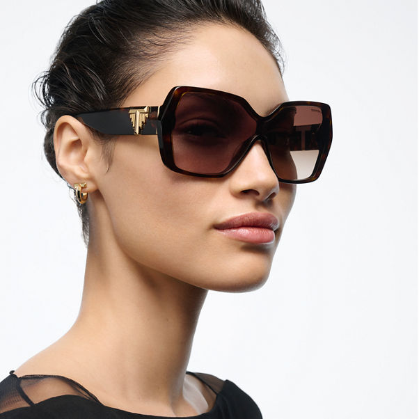 Tiffany T:Deco Sunglasses in Tortoise Acetate, Gold-coloured Metal & Brown Lenses