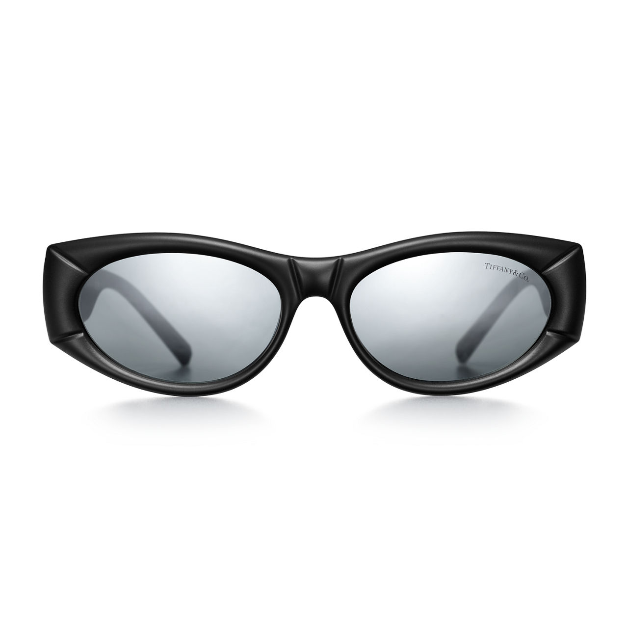Sonnenbrille aus schwarzem Acetat mit verspiegelten grauen Gläsern