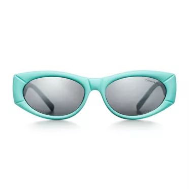 Return to Tiffany®:Sonnenbrille aus Acetat in Tiffany Blue® mit verspiegelten grauen Gläsern, 2