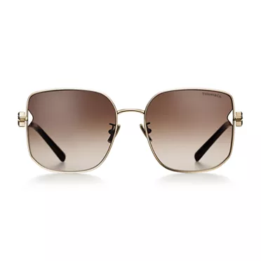 Collezione Tiffany T:Occhiali da sole in metallo color oro chiaro con lenti sfumate marroni, 2