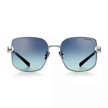 Tiffany T:Sonnenbrille aus silberfarbenem Metall mit Gläsern mit Farbverlauf in Tiffany Blue®, 2